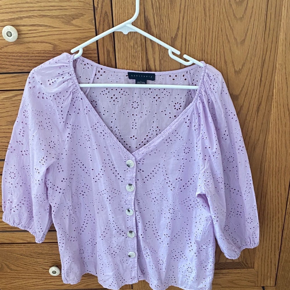Sanctuary Lilac Eyelet Button-Up Blouse